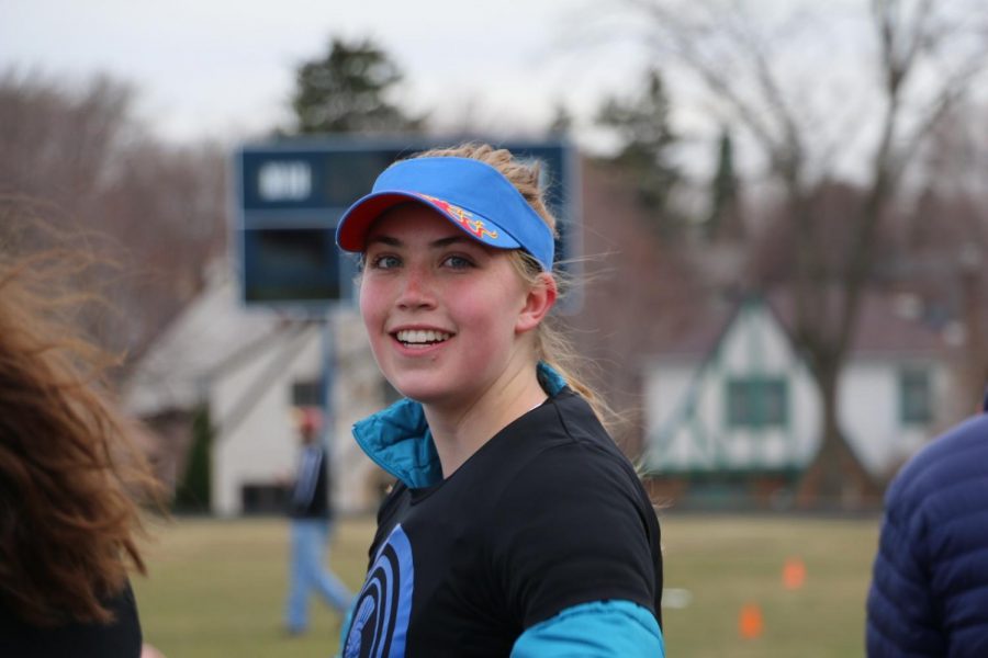 Junior Sydney Therien readies for the next play against Cretin. 