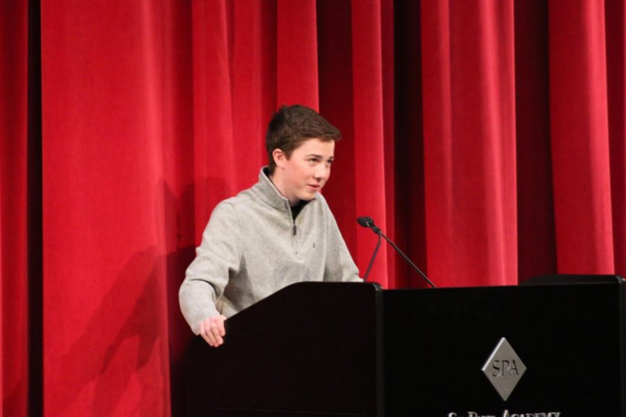 Bobby Verhey gives a speech during X-period.