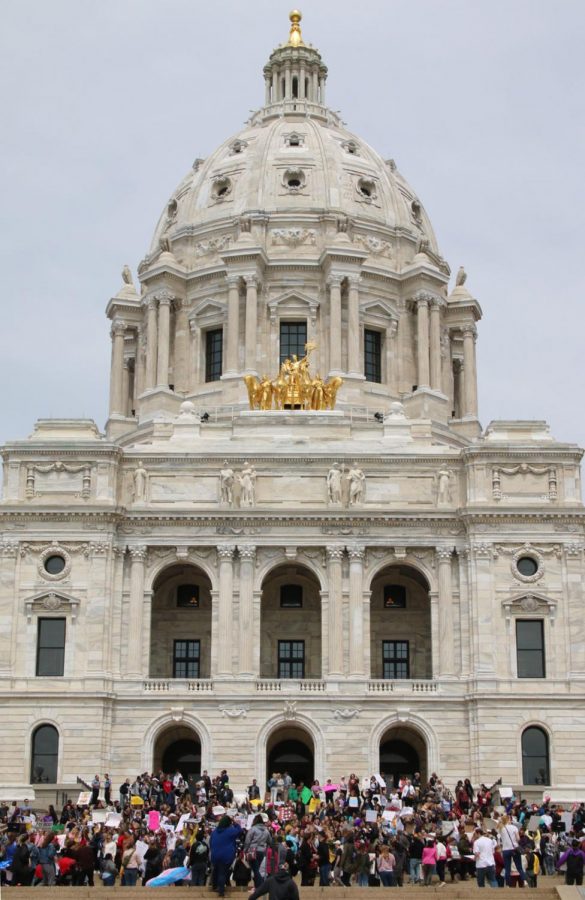 People protest proposed abortion bans at the Minnesota state capitol on Tuesday, May 21.