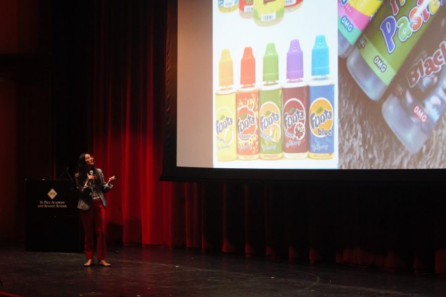 OBrien shows students ways vape companies market to a younger audience: fun and crazy flavored juices are just one of these methods. 