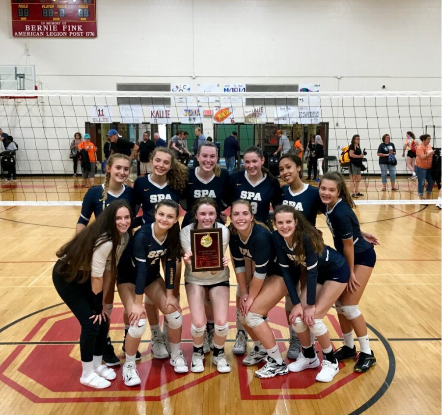 The girls holding the plaque for first place. I dont know if this is going to be something we do again in the future because I dont know if were going to come back to this tournament because we just keep on winning it, senior Sydney Therien said. The girls had played five games prior.