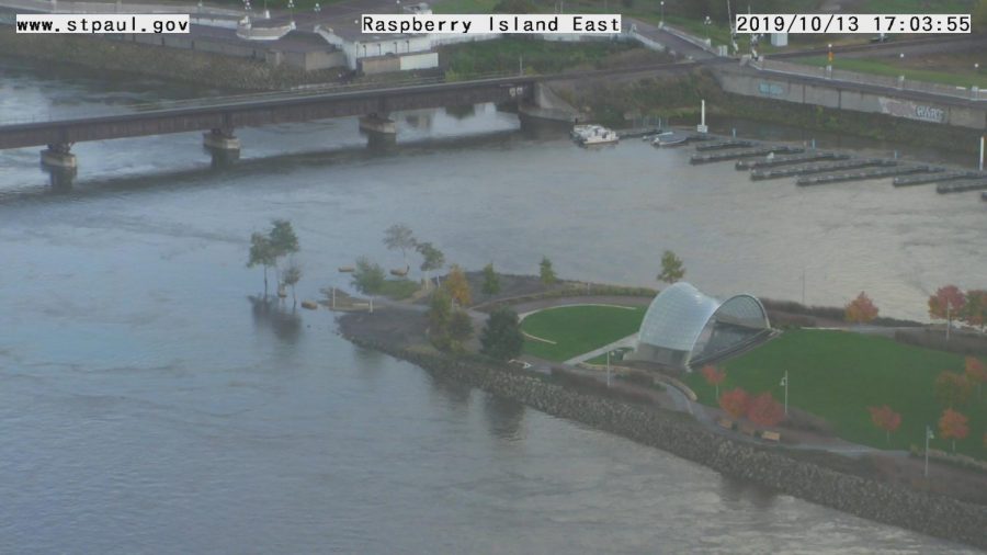 An area of the Mississippi River is covered by water, which is the effect of what is known as the 100 year flood.