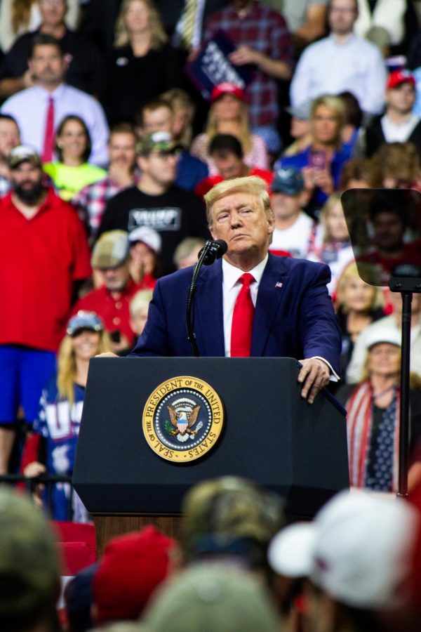 Trump speaks at the Target Center on a trip to Minnesota.