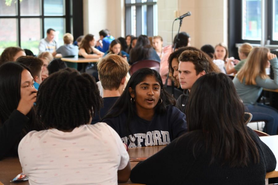 Junior Rashmi Raveendran having a deep conversation with her mentees.