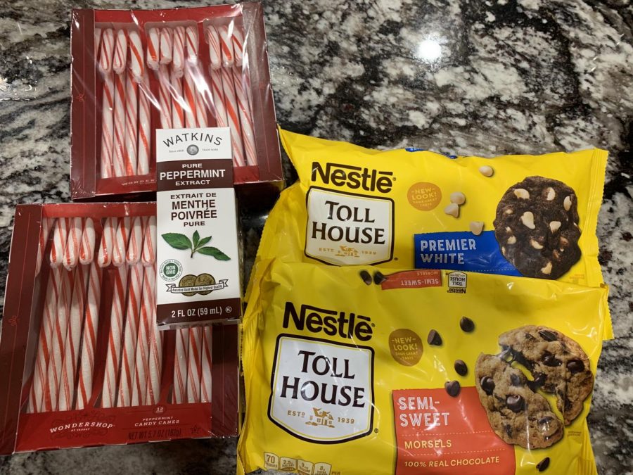 Ingredients used to bake peppermint bark. These ingredients were bought from Target.