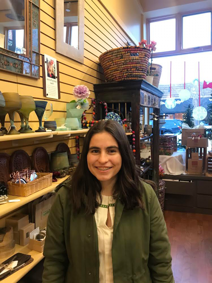 Sonia Ross in the Ten Thousand Villages shop, where she spends every Saturday.