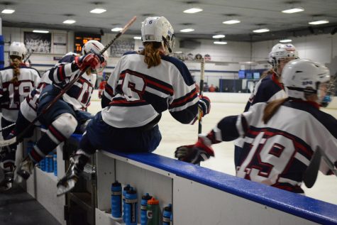 Members hop over the bench to get on the ice and play.