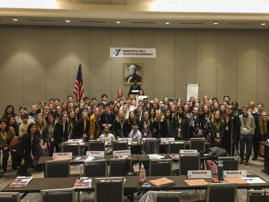 Many Youth in Government students, including those from SPA pose for a photo. 