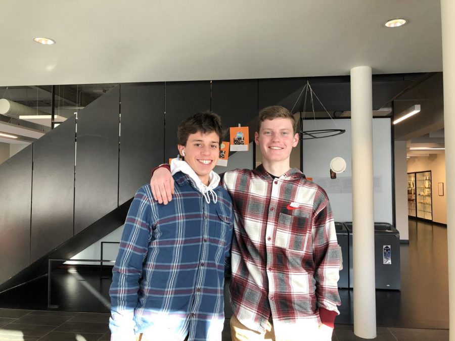 Wednesday was flannel day, which encouraged students to channel their inner lumberjacks. Here, seniors Ethan Richman and Griffin Thissen both wear their flannels. 