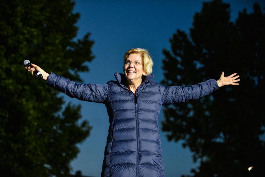 On+Wednesday%2C+Sen.+Elizabeth+Warren+%28D-MA%29+endorsed+former+Vice+President+Joe+Biden+in+the+2020+presidential+race.+Sen.+Warren+is+pictured+at+her+campaign+rally+in+Oakland%2C+CA%2C+in+May+2019.