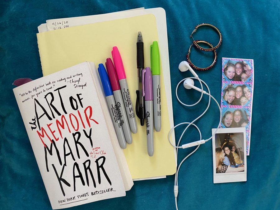 My most obvious at-home essentials are earbuds and a good book - I’m currently reading The Art of Memoir by Mary Karr in preparation for my senior project. I’ve been journaling a lot since we left school, just trying to document the day-to-day things. I’ve been doodling a lot in that journal too, so the bright sharpies are a must. Putting on my earrings before online class every day gives me some sense of getting ready while still wearing pajama pants. Finally, I always keep these two photos on my nightstand, but they’ve been extra special to me during all this craziness. I miss photo booths. Simpler times.