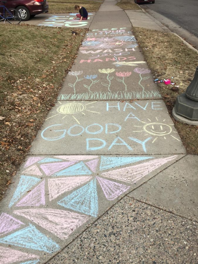 Pleasant messages and phrases are written on sidewalks for everyone to see. 