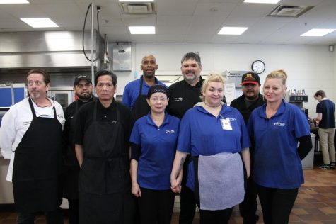 SPAs cafeteria staff pose for their picture in the yearbook. Because of COVID-19, all of the cafeteria staff were laid off. The whole outbreak began just as we started our Spring Break. Learning over SB that we would not be returning was a shock, executive chef Stephen Boese said. 