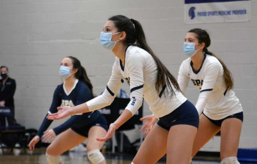 The volleyball team played Minnehaha Academy on Wednesday in an empty gym.