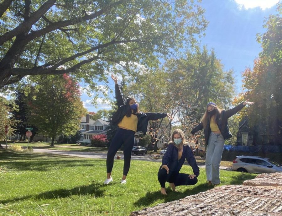 From the left: Audrey Senaratna, Kate Hanf and Clara McKoy pose in their Blue and Gold Day outfits.