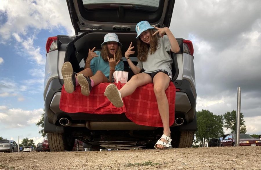 Juniors Sarah Oppenheim and Lucie Bond spend time to together at a drive in movie.