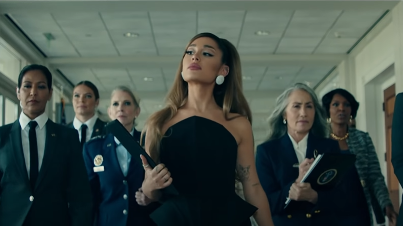 Grande’s video depicted a very diverse depiction of the white house as she switches between shots of the oval office and a kitchen. 