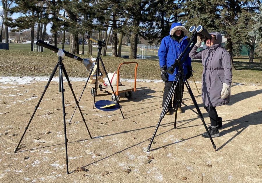 US science teacher Steve Heilig and a student observe Mercurys transit across the sun last year. Star parties have still been able to happen this year with the addition of safety measures like masks, goggles, and social distancing. The cool creativity and the insights people have, there’s no other way to have them except star parties,” Heilig said.