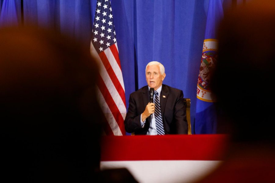 Vice President Mike Pence speaks at a Cops for Trump event at the MSP Airport in Minnesota on Sep 24, 2020.