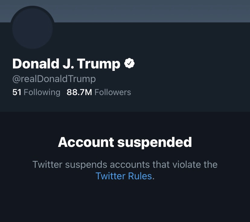 Former President Trumps Twitter account was suspended Jan. 8, two days following the insurrection at the US Capitol. The suspension was in response to multiple tweets by the former presidents account that were accused of inciting violence. 