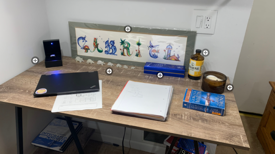 It's all on his desk. Senior Gabe Ramirez keeps his most prized possessions close at hand.