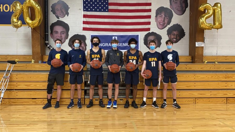 Seniors Adam Holod, Noah Lindeman, Ivan Starchook, Patrick Hooley, Levi Mellin, Evan Reynolds and Ahmed Umer were all celebrated during a senior night ceremony right after the game. 