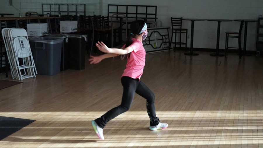 Lydia Chen practices jumping off-ice.