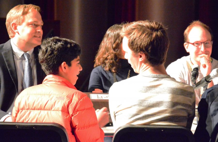 Senior Noel Abraham and alum Max Moen 19 chat during the teachers versus students quiz bowl tournament in 2018. This year is Abrahams eighth year in quiz bowl. “The school I used to go to was a very small school. It was Knowledge Bowl in middle school, which is more of a team based thing. Those who did it were like royalty. I managed to join in fifth grade, the earliest anyone had joined,” Abraham said.