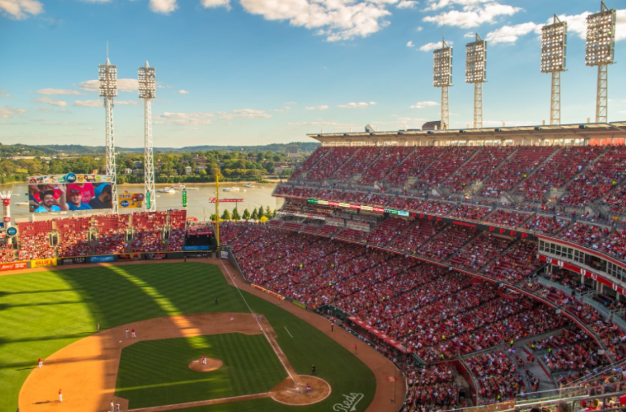 Cincinnati, Ohio baseball stadium filled with fans.