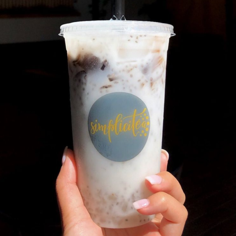 One of SimpliciTeas customized drink options, a coco milk refresher with boba.  