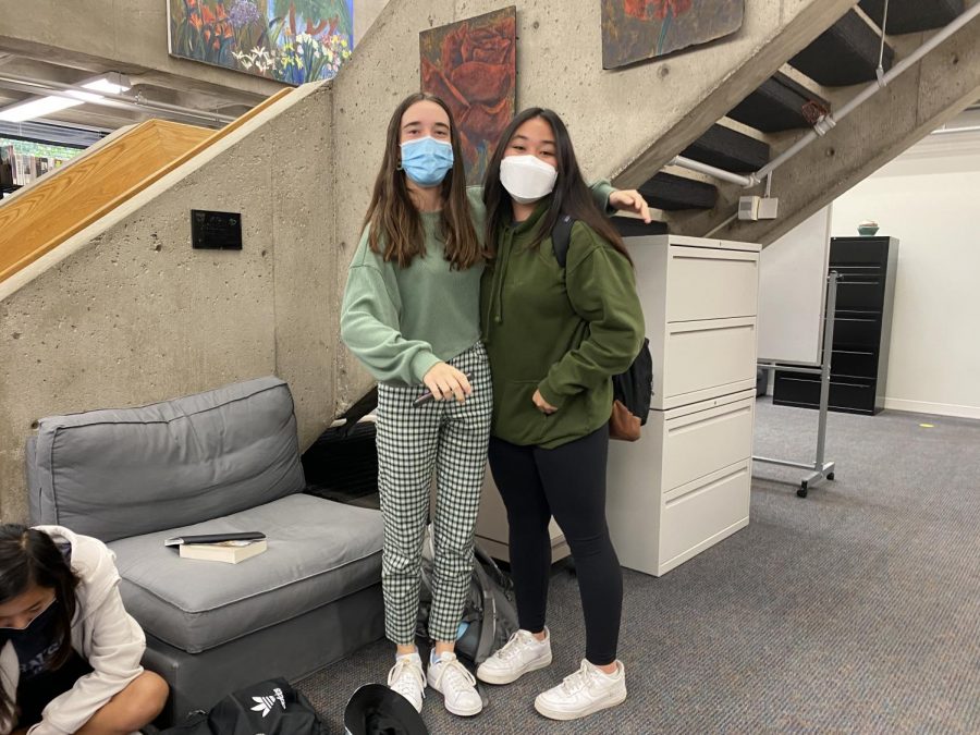 Freshman+Sophia+Bietz+showed+up+in+her+favorite+green+hoodie+and+leggings%2C+her+friend+Ada+LaTarte+showed+up+in+plaid+green+pants+and+a+matching+green+sweater.+