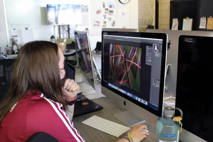Gross works on editing a photo during her Honors Art Seminar class. While in the presence of other student-artists, Gross said, "I can get really inspired from one of my peers’ drawings or the way that they think about art, even if our art forms are really different."