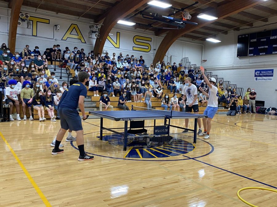 Sophomores Maik Nguyen and Baasit Mahmood play a heated match against seniors Zekiah Juliusson and Levi Smetana.