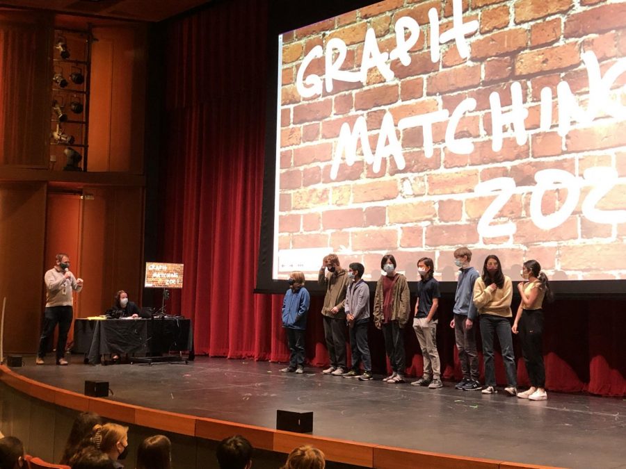 Students representing their teachers and individual classes line up before the beginning of the competition. 