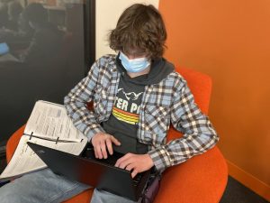 READY, SET, STUDY! Sophomore McKinley Garner works on several homework assignments during a very short study hall.