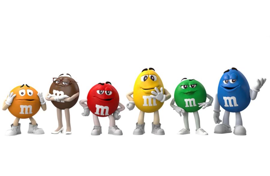 The new M&M figures pose in a row.