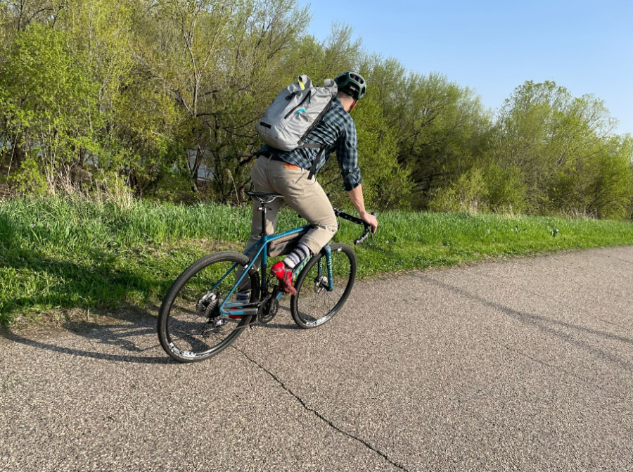 With spring arriving Glisczinski peddles hard to blaze through the trail near his house.