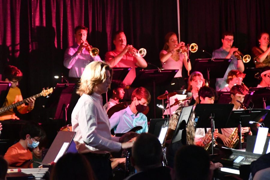 PROMINENT PERCUSSION. Sophomore Sam Murphy plays several instruments in the percussion section throughout the ensembles performance.
