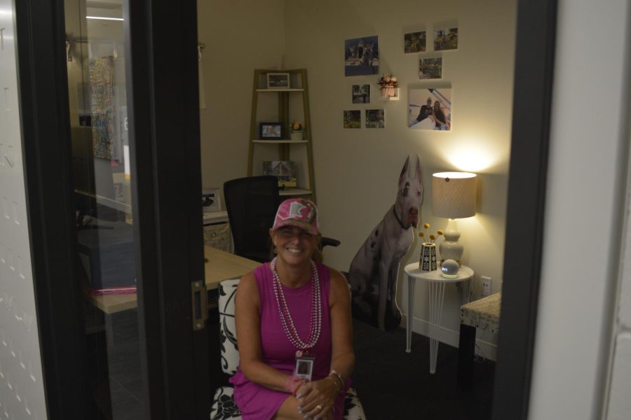 PRETTY IN PINK. Upper school technology coordinator Angie Kritta went all out for the faculty dress up day. Pink is my favorite color, so I had a hard time choosing what to wear today, said Kritta. 