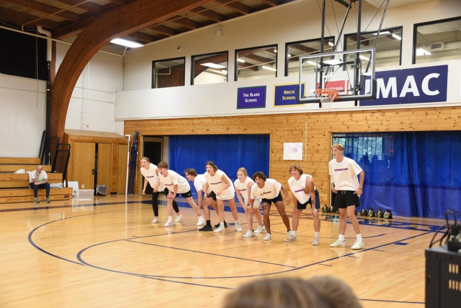 READY, SET, GO. Members of dodgeball team Graduation get ready for the start of their game against The Drakes. Sporting matching white t-shirts and gold Spartan heads (when theyre not playing), this team of seniors was not messing around.