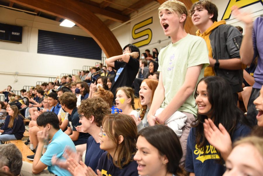 GET LOUD. The junior class cheers on their peers competing in the various competitions during the Pep Fest.