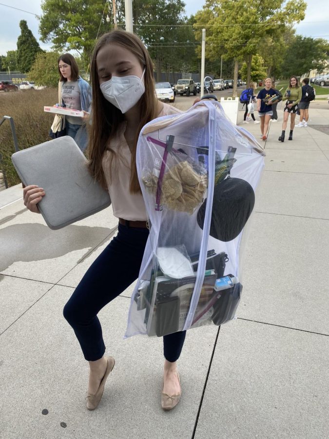 Senior Solvej Graff decided to hang up all her school supplies.