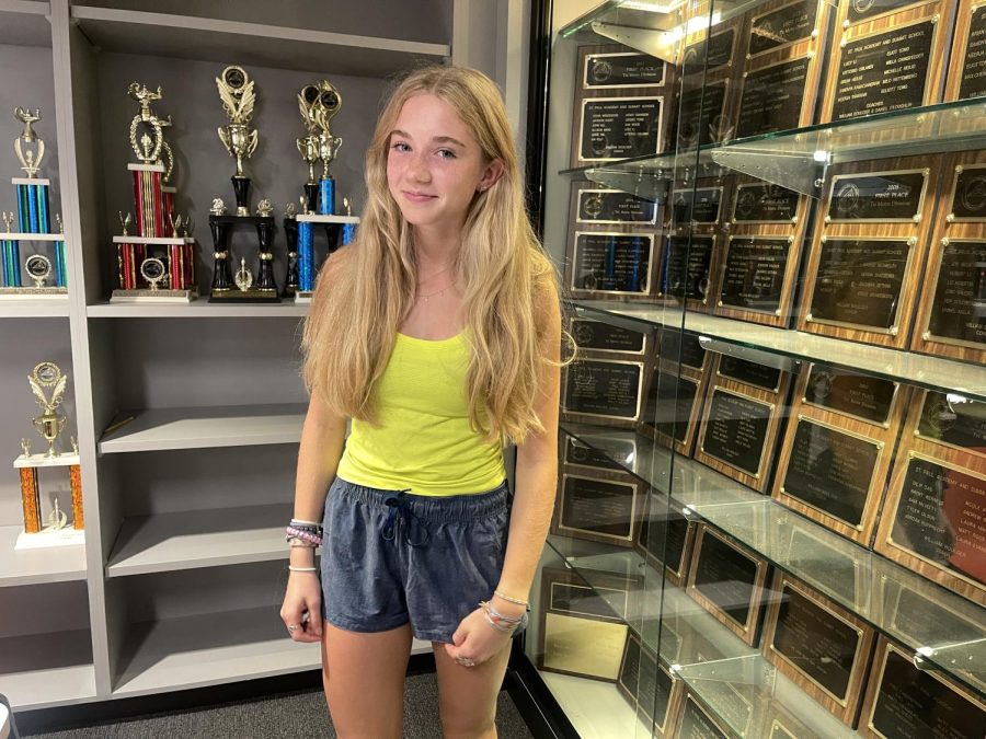 SHINING BRIGHT: Sophomore Helen Townley chose this neon yellow tank top for class color day. Its one of my roller skiing tops, she said, Its bright yellow so cars can see me.