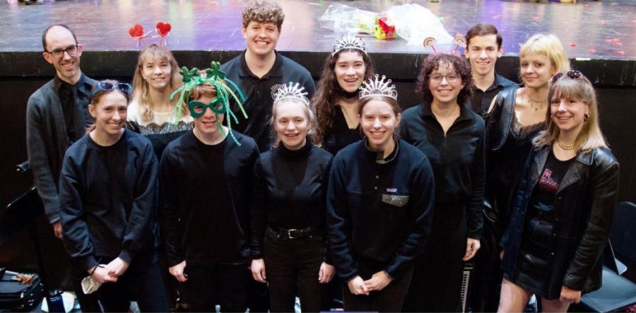 AFTER THE SHOW. The pit orchestra gathers for a group photo to celebrate the show. Senior Sila Liljedahl said “They were both very fun experiences, and I am hoping to do them again next year.”