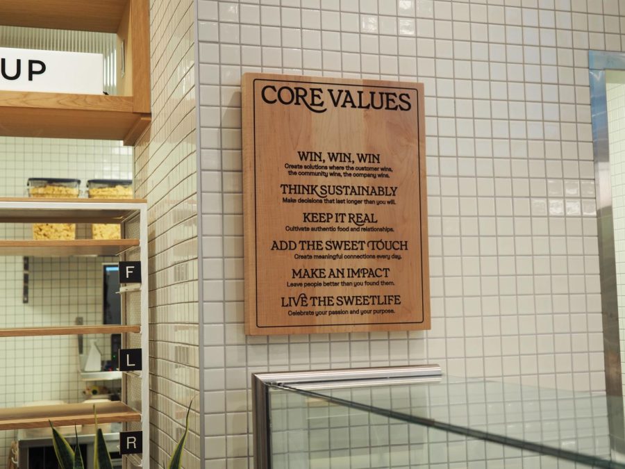 COMMUNITY THROUGH FOOD. As a company, Sweetgreen is not shy in advertising its values and goals. From Sweetgreen in Schools to aspired carbon neutrality, Sweetgreen is actively making efforts to better the communities it serves.