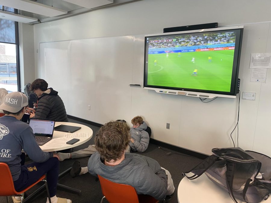 INTENTLY WATCHING. Students gather in classrooms and common areas to watch the games and root for different countries. “Every classroom should watch the World Cup because it is the biggest sporting event in the world, freshman Lam Le said. “In school, while watching this tournament, you know, it connects you with the worlds best, because this is the worlds game.