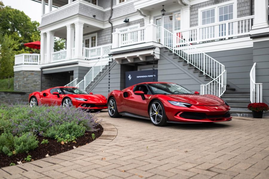 Two+Ferraris+showcased+at+the+Esperienza+event+linger+in+the+driveway.+The+event%2C+arranged+by+Jackley+and+her+team%2C+was+meant+to+show+off+the+luxurious+lifestyle+that+Ferrari+embodies.+