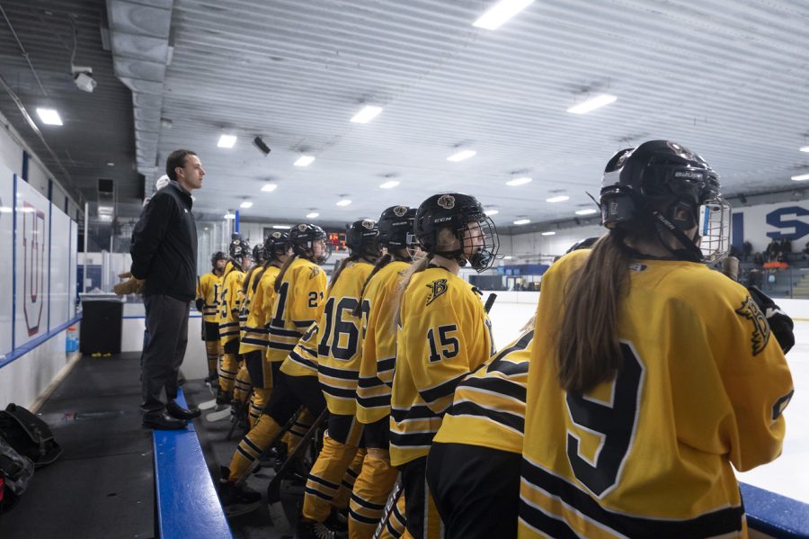 The Phoenix bench looks to the on-ice action while sporting the Burnsville Blaze jerseys. 