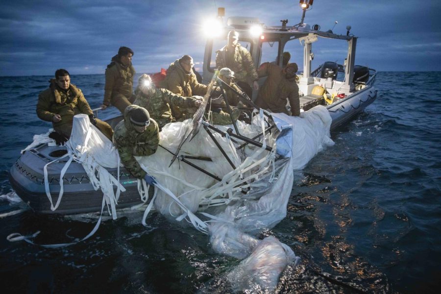 RECOVERY. The United States Navy recovers debris from the spy balloon in the Atlantic Ocean on Feb. 5.