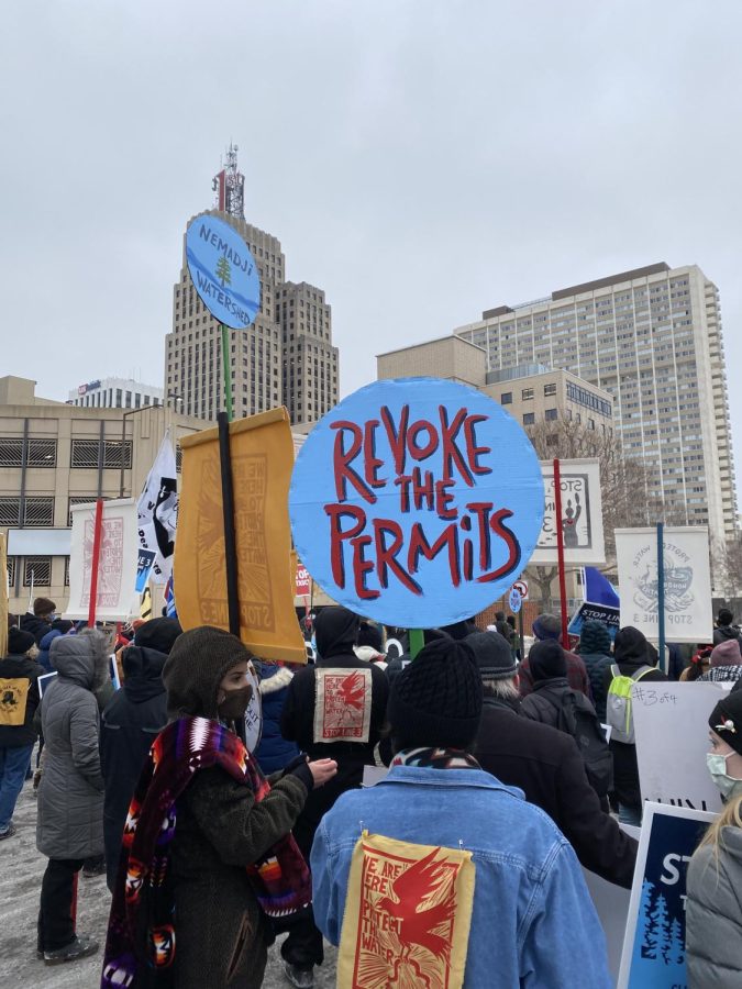 FIGHT BACK: Minnesotans gather in 2021 to protest the construction of Enbridge’s Line 3.  